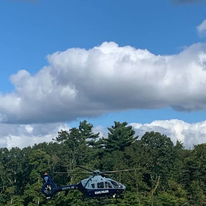 Massachusetts State Police airlifted a motorcyclist to a hospital following a crash.