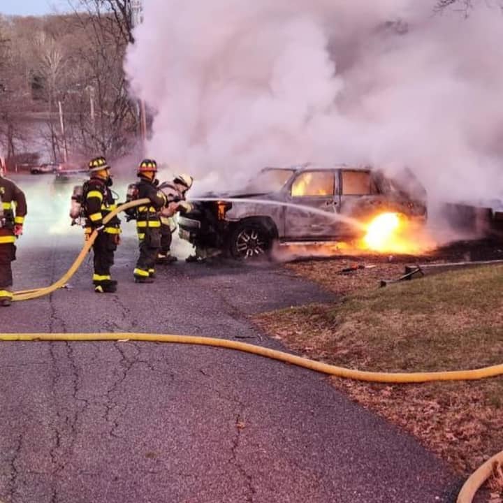A car caught on fire in Somers on Nymph Drive near Lake Lincolndale.