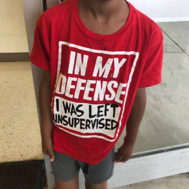 The missing child in Stamford was wearing an ironic shirt when he was found.