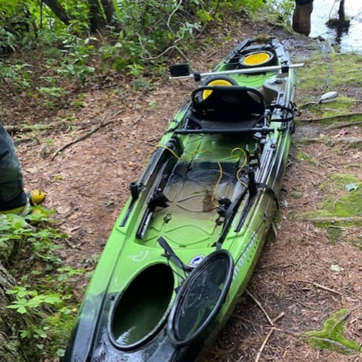 Douglas police ask anyone who knows the owner of this kayak found floating without its rider at Whitins Reservoir on Thursday, Aug. 17, to contact investigators at 508-476-3333.
