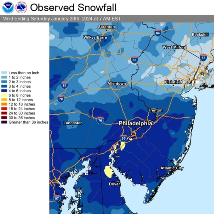 Observed snowfall in the Friday, Jan. 19 storm.