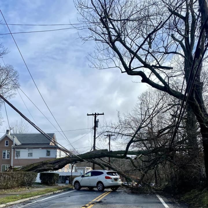 Downed wires fell on top of a vehicle on Route 133 in Ossining.&nbsp;