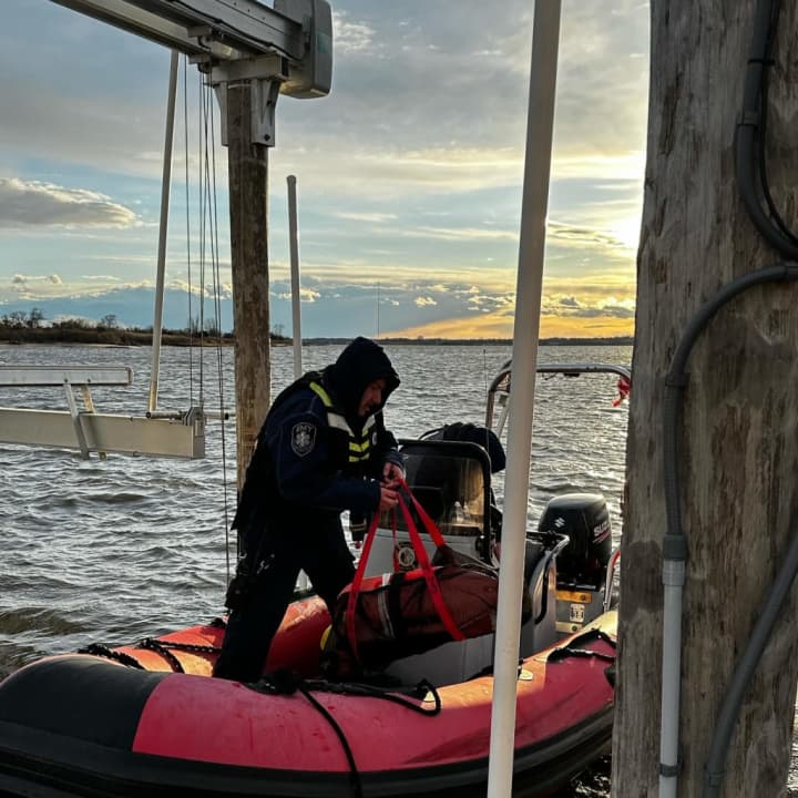 A paramedic responding to a sailboat in distress in the Shrewsbury River in Atlantic Highlands, NJ.