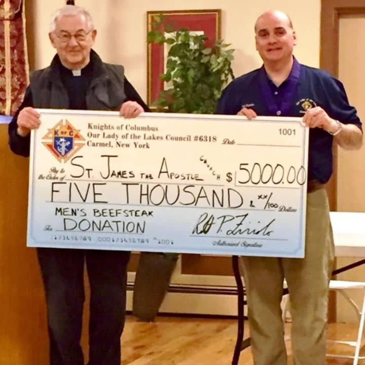 The Carmel Knights of Columbus presented a $5,000 donation to St. James the Apostle Church for capital improvements.