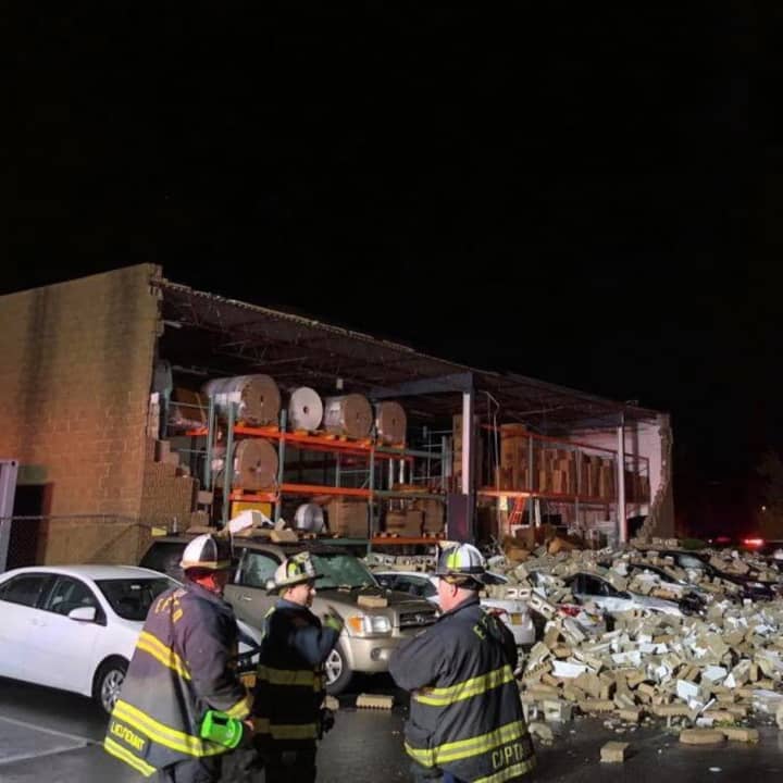 The side of a building collapsed during severe thunderstorms that moved through the area.