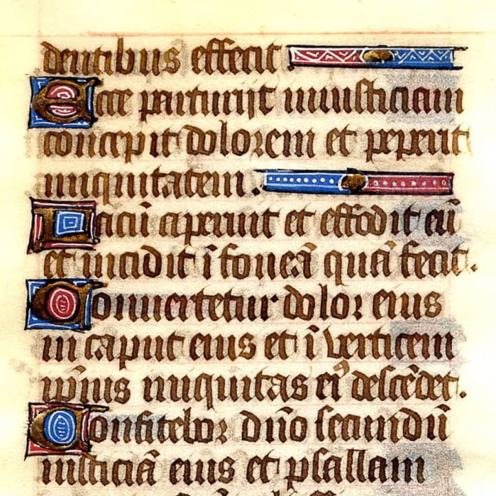 A copy of Psalm 7 written by French monks in the 15th century. Artists today have created works of art designed to re-imagine some of the Psalms..
