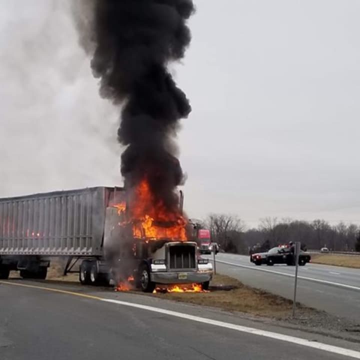 A tractor-trailer fire closed part of I-84 in Orange County.