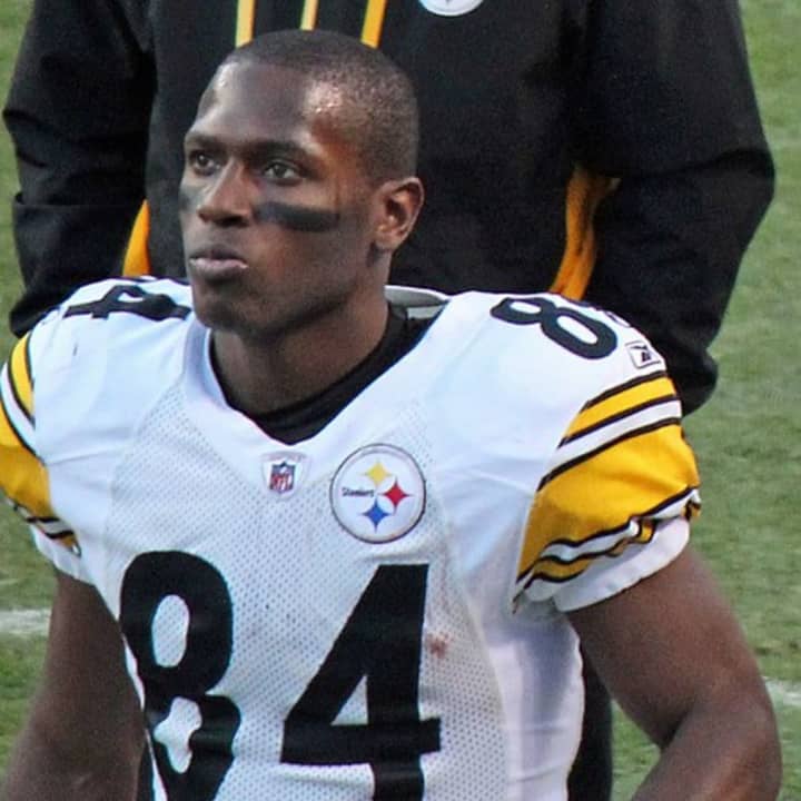 Antonio Brown as a member of the Pittsburgh Steelers after a game on January 8, 2012.