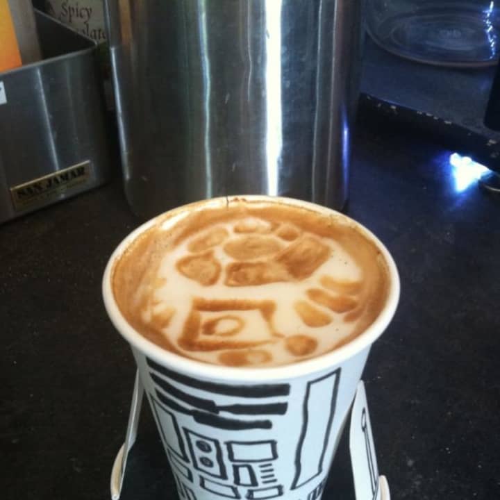 May the froth be with you! An R2-D2 cappuccino at Bank Square Coffeehouse in Beacon.