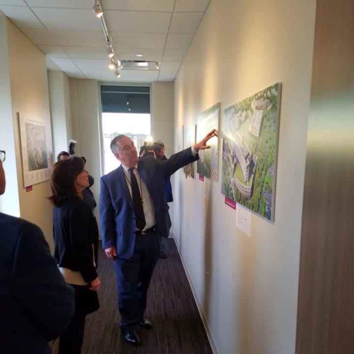 Lt. Gov. Kathy Hochul tours a replica of the new patient pavilion at Vassar Brothers Medical Center in Poughkeepsie.