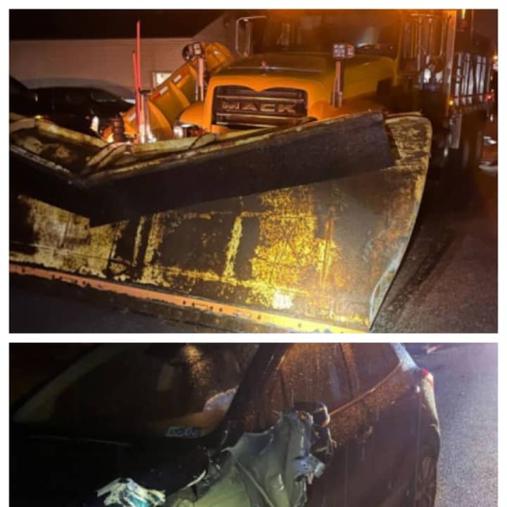 The PennDOT plow truck and the car involved in the crash.