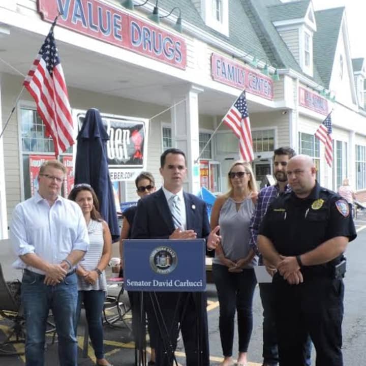Sen. David Carlucci, D-Westchester/Rockland, announces in Briarcliff Manor Friday that he has introduced legislation aimed at curbing &quot;gouging&quot; for life-saving devices such as the EpiPen.