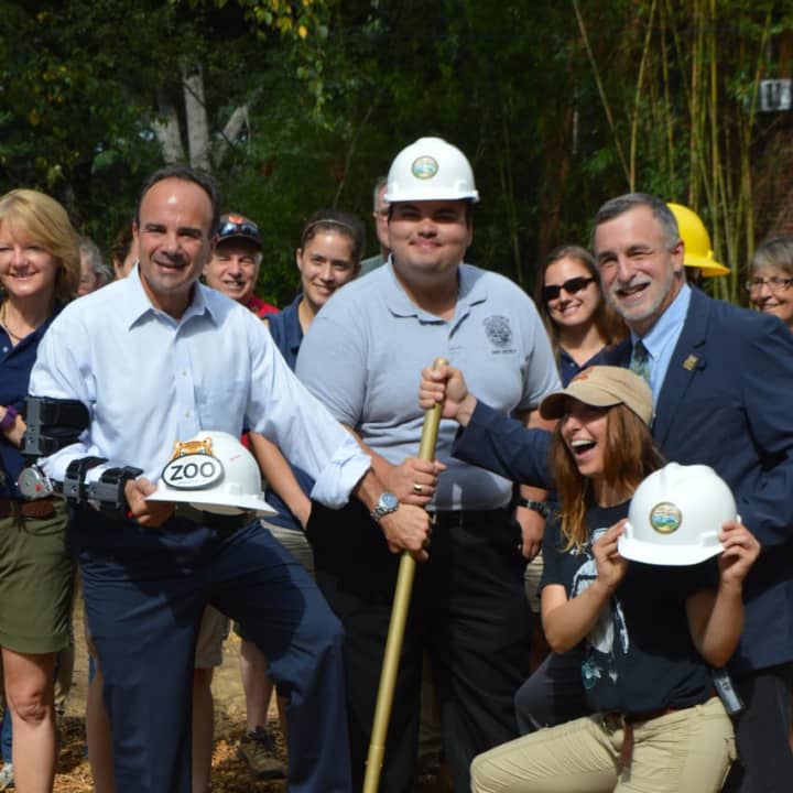 Bridgeport Mayor Joe Ganim, second from left, and the zoo&#x27;s Executive Director Gregg Dancho, right, joined zoo staffers in breaking ground on a new animal commissary at Beardsley Zoo.