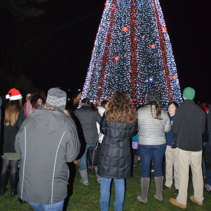 Sacred Heart University continues a tradition of lighting a holiday tree on the former GE headquarters site.