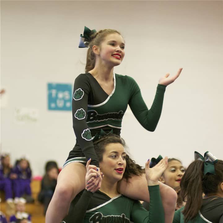 Cheerleaders from Brewster perform during Saturday&#x27;s competition.