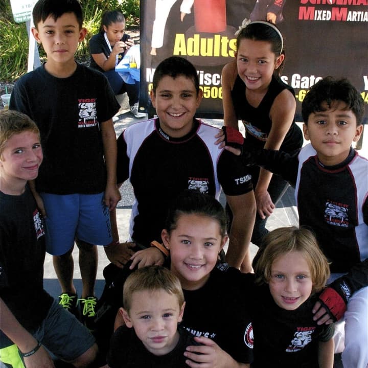 Kids and adults found plenty to do and see at Mount Kisco Sale Days. Kids from Schulman&#x27;s Mixed Martial Arts pose for a photo here.