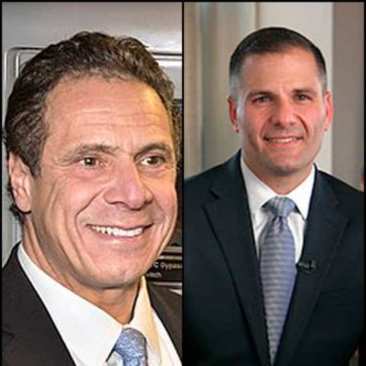 New York Gov. Andrew Cuomo of New Castle and Dutchess County Executive Marc Molinaro, a Republican who is turning up the heat on the governor&#x27;s federal &quot;pay-to-play&quot; corruption probe.