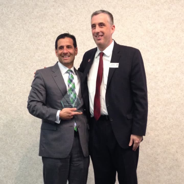 Peter Rice , Mahwah High School&#x27;s director of admissions, and Dominick J. Gliatta (right), director of guidance. Gilatta was presented with Ramapo College&#x27;s Nancy Jaeger Award for Excellence in Counseling Dec. 4.