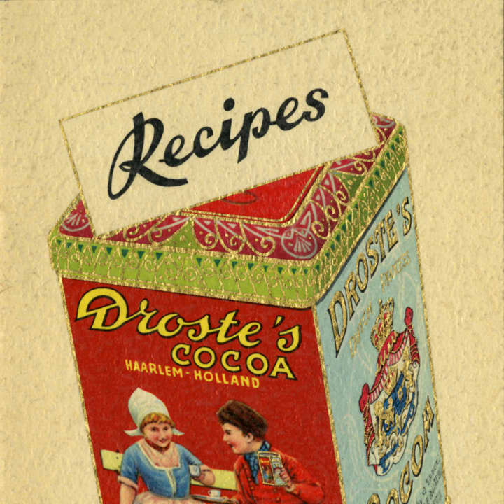 Droste&#x27;s Cocoa recipe pamphlet from the CIA archives. Chocolate is one of the Dutch commodities explored in &quot;Dutch Foodways in the Old and New World,&quot; a student-curated exhibit at The Culinary Institute of America.