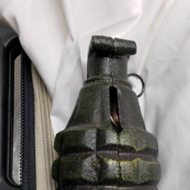 A man was removed from his flight at Newark after this replica grenade was found in his luggage, authorities said.