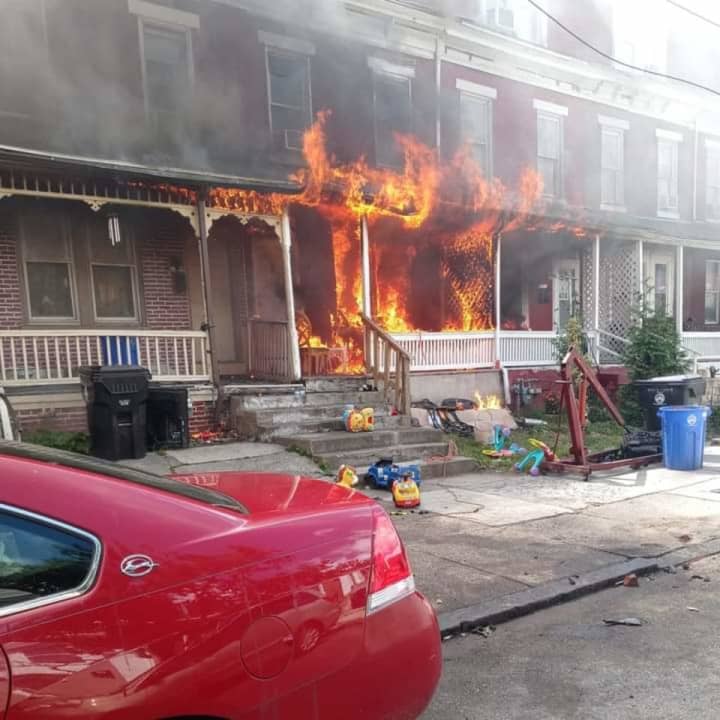 The scene of the row home fire in Harrisburg