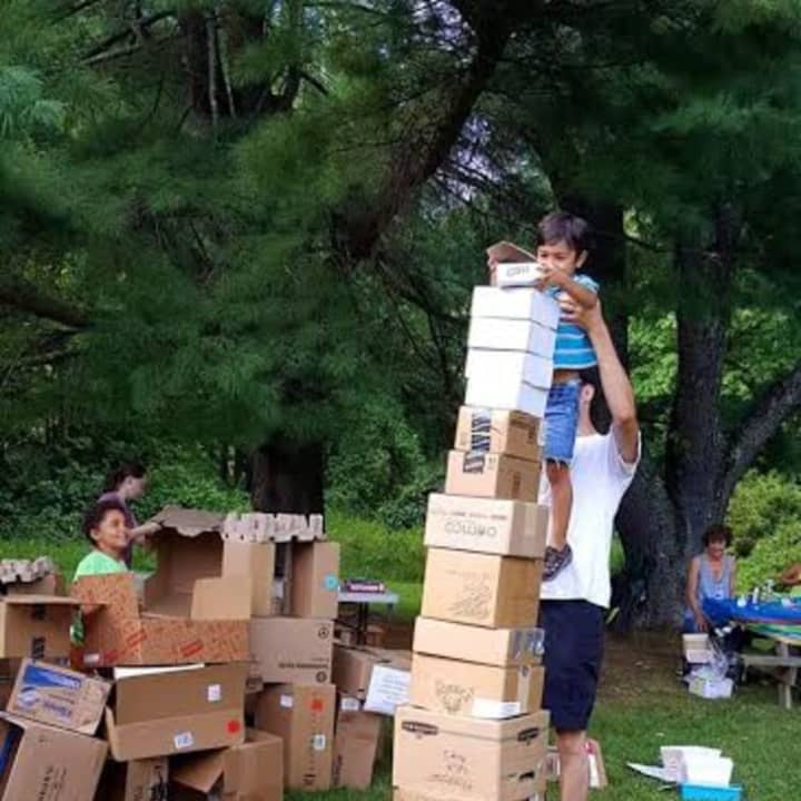Families built forts and castles out of boxes during Ruth Keeler Memorial Library&#x27;s Family Fun Day on Sunday.