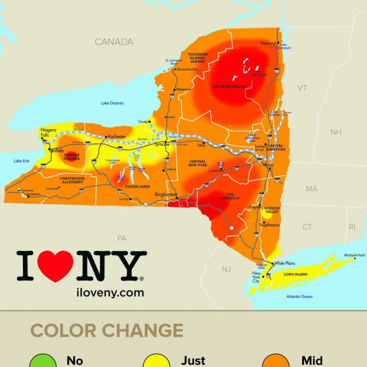An Oct. 7-13, 2015 fall foliage map from iloveny.com.