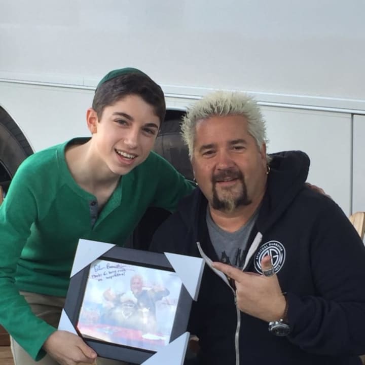 Eitan Bernath of Teaneck and Guy Fieri following the filming of &quot;Guy&#x27;s Grocery Games.&quot;