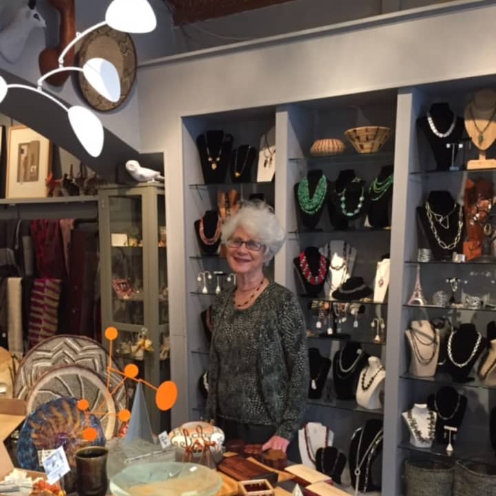 Ona Cohn in front of Ona&#x27;s Gift Shop in Tarrytown.