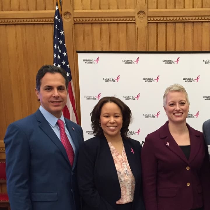 Dr. Mark Melendez, left, a member of the Board of Directors of Susan G. Komen Southern New England and a member of the Connecticut Community Profile Team, recently explained the findings of a new report on breast cancer in the state.
