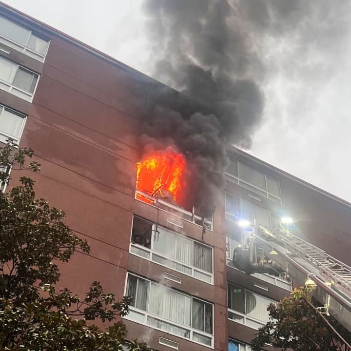The fire was reported in the 1200 block of M Street NW
