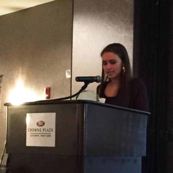 Grace Chesterman at the podium after receiving the &quot;Outstanding Youth in Philanthropy 2015&quot; award.