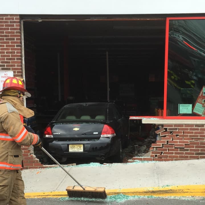 A black Impala crashed into the Auto Zone store at 289 Bergen Blvd. in Fairview.