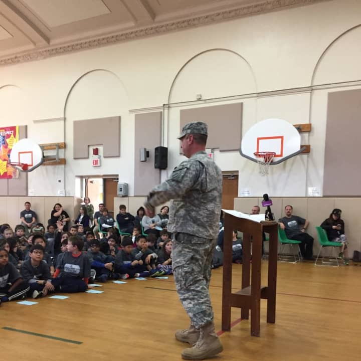 Local officials joined with students and teachers this week to honor veterans at a special Veterans Day assembly at Seely Place Elementary School in Scarsdale.