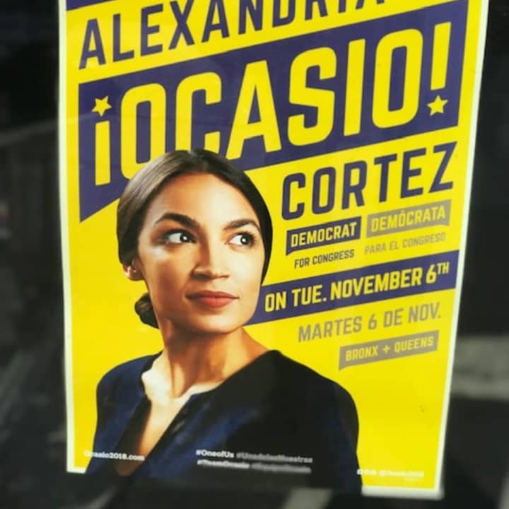 These &quot;movie star-like&quot; campaign signs popped up just before Tuesday&#x27;s election, for Democrat Alexandria Ocasio-Cortez , 29,, a Yorktown High School graduate and the youngest woman ever elected to Congress.