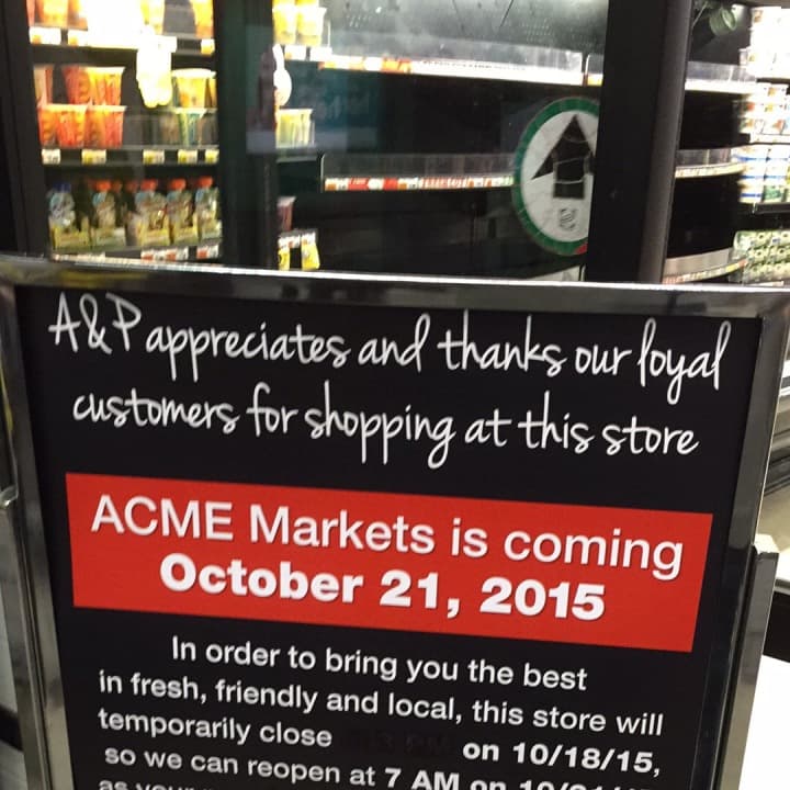 A&amp;P announces it is closing but will reopen as an Acme Market. 