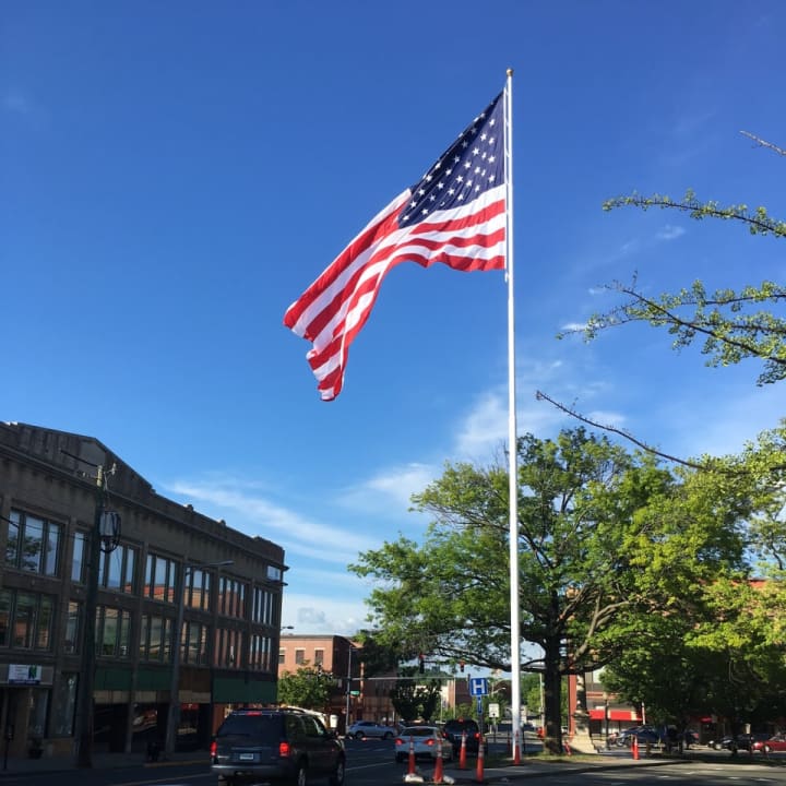 A new flagpole was installed Wednesday in downtown Danbury, and a new flag is flying over Main Street and West Street.