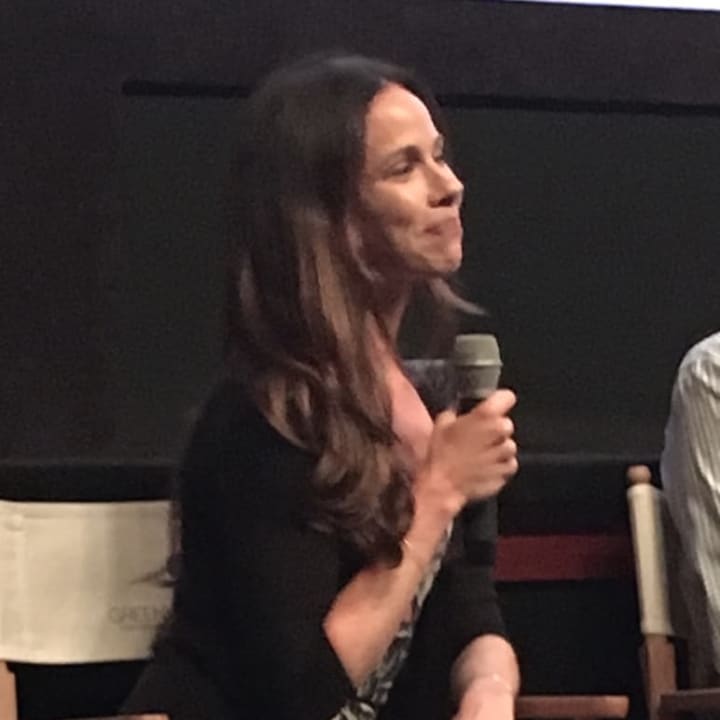 Barbara Pierce Bush moderates a panel discussion on global public health on Friday at the Greenwich Film Festival after the documentary &quot;Bending the Arc&quot; was shown.