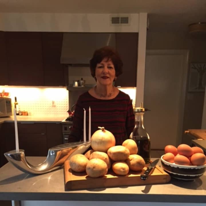 Avril Kaye of Port Chester-based Avril Kaye Caterers with her tried and tested potato latkes.