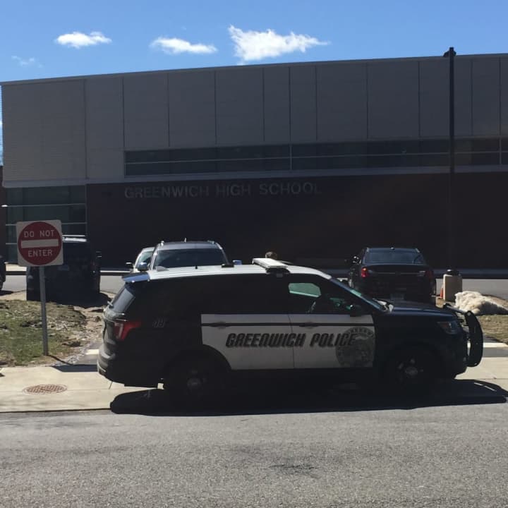 Greenwich Police were on the scene at Greenwich High School after a threatening message was found on a school wall.