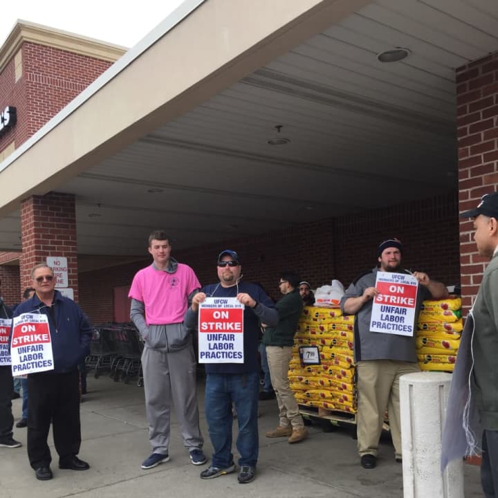 Thousands of Connecticut Stop &amp; Shop workers on strike walked in picket lines of Saturday, April 13, including these men at the Copps Hill Plaza location in Ridgefield.