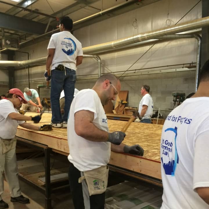Citi volunteers build walls for a Habitat for Humanity home.