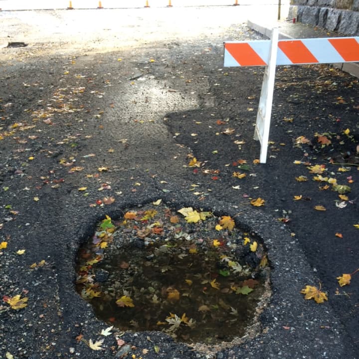 Holes in the road like this one closed Route 22 at Franklin Turnpike in Mahwah today.