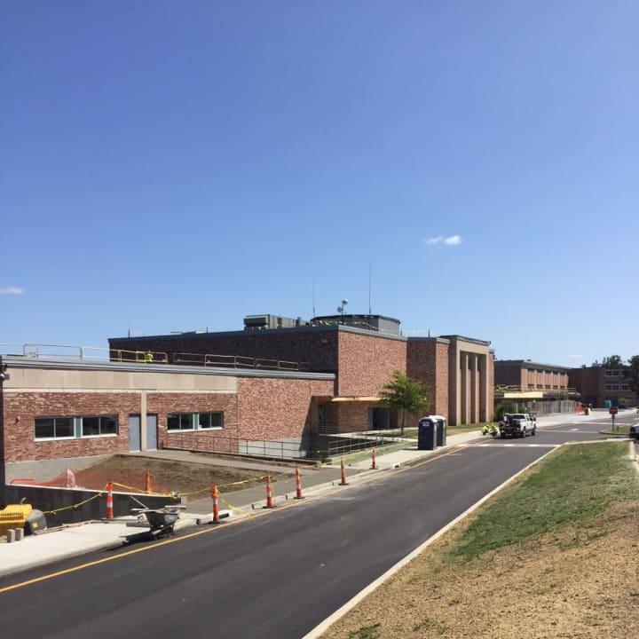 Work is still underway on the new entrance at the front of Danbury High School.