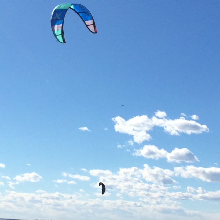 Kitesurfers took to the waters Wednesday off Stratford&#x27;s Long Beach.