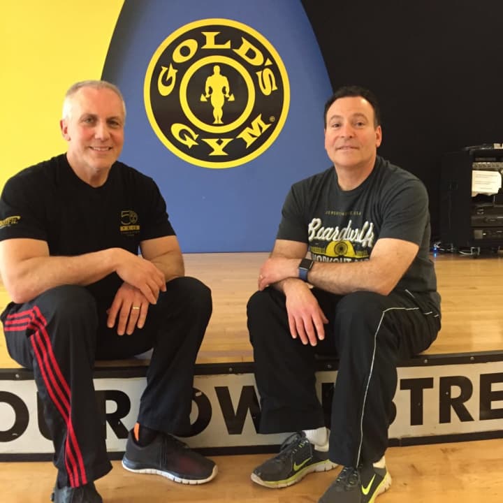 Art Carril, left, and Mike Epstein opened Gold&#x27;s Gym in Paramus 25 years ago May 26.