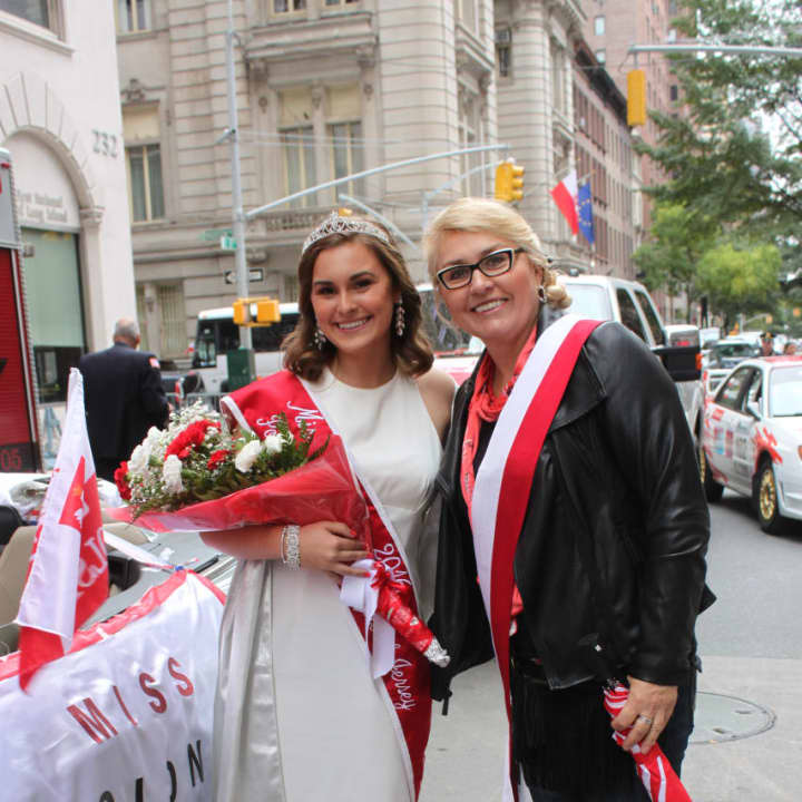 Zaneta Zachwieja (left) as Miss Polonia in Manhattan, New York City.