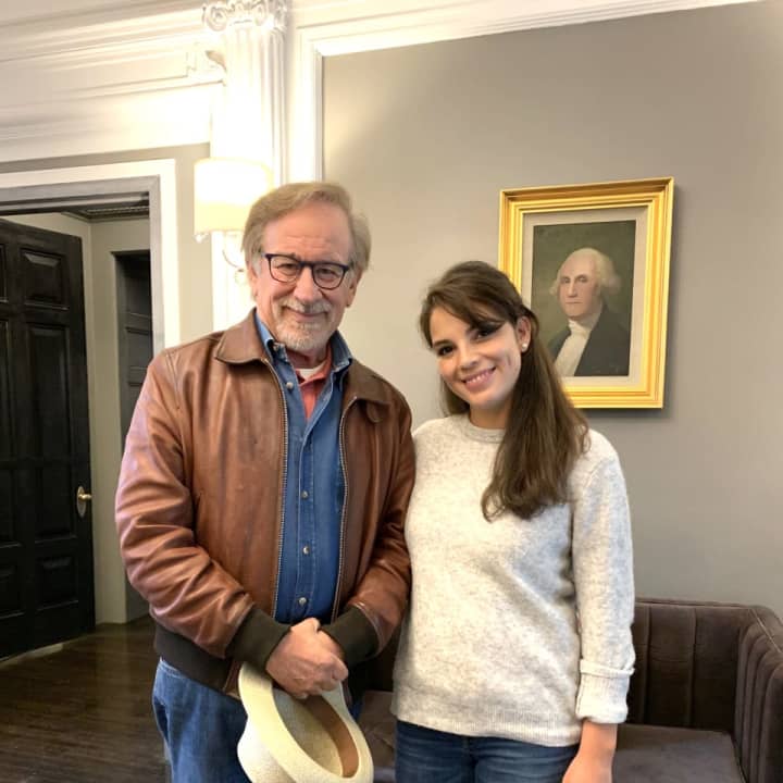Steven Spielberg with George employee Ariana Pakizegi.