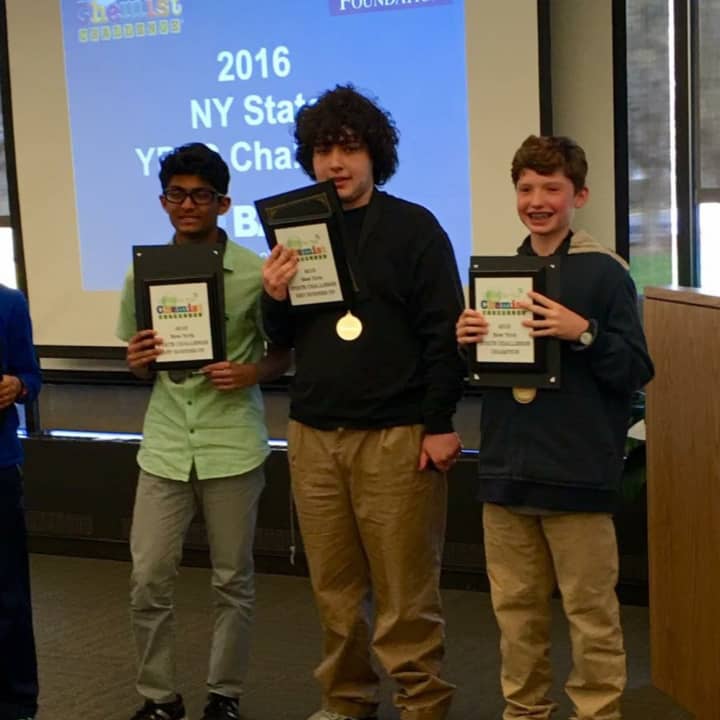 Irvington Middle School students Rishit Gupta, Zachary Rosman and Henry Demarest were named top chemists in the state. Seventh-grader Demarest won first place, while eighth-graders Gupta and Rosman were named runner-up and second runner-up.