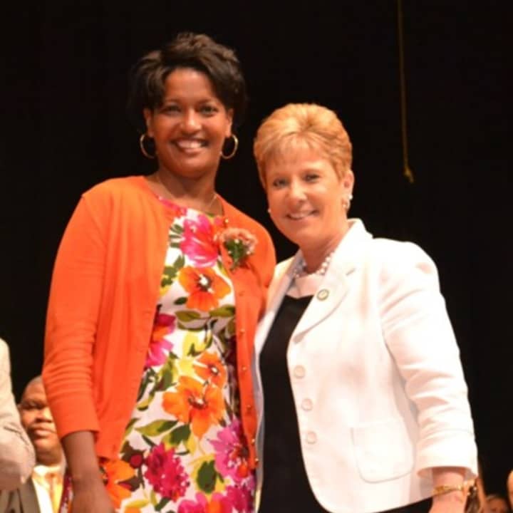 Jahana Hayes, with Superintendent of Schools Kathleen M. Ouellette, is a finalist for National Teacher of the Year.